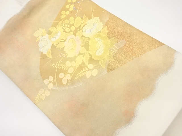 金彩牡丹に萩・青海波模様名古屋帯